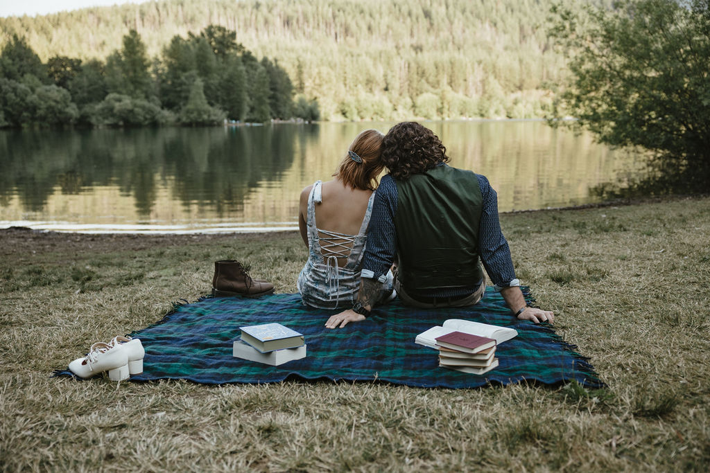 Book lovers engagement photos in Northwest Washington photographed by Wilder Photography