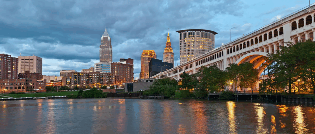 Cityscape views of downtown Cleveland